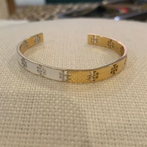 Tory Burch gold and white logo cuff